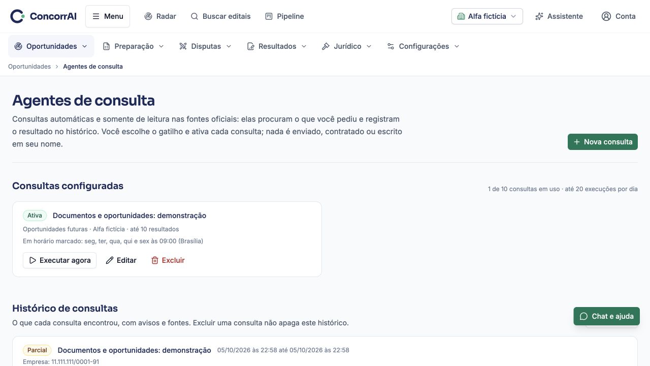 Agentes: exemplo de uso com a empresa Alfa fictícia.