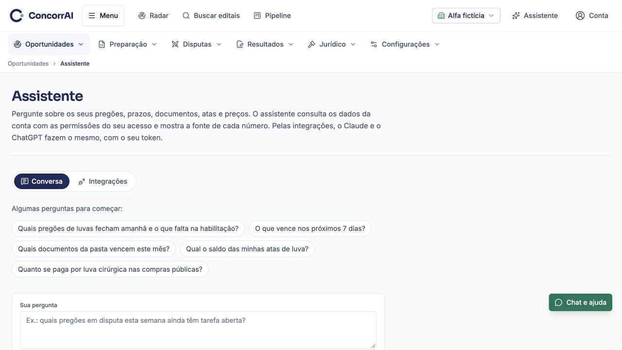 Assistente: exemplo da tela com dados fictícios.