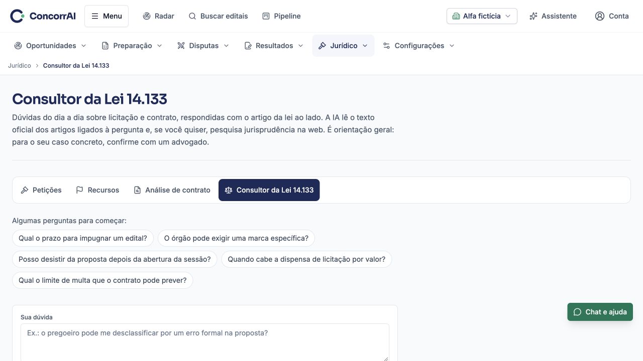 Consultor jurídico: exemplo da tela com dados fictícios.