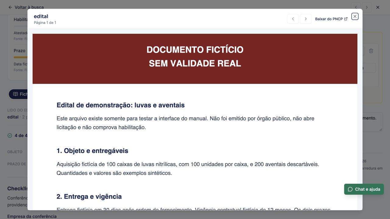Visualizador da fonte oficial com PDF fictício. Use as páginas citadas para conferir a leitura.