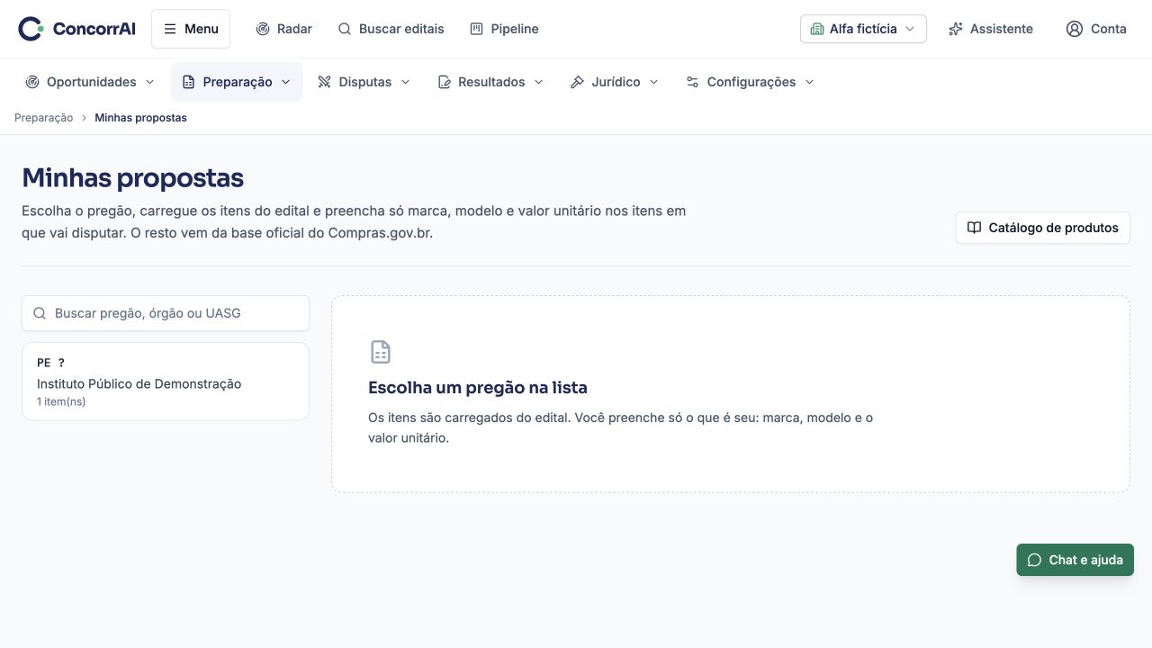 Minhas propostas: exemplo de uso com dados fictícios.