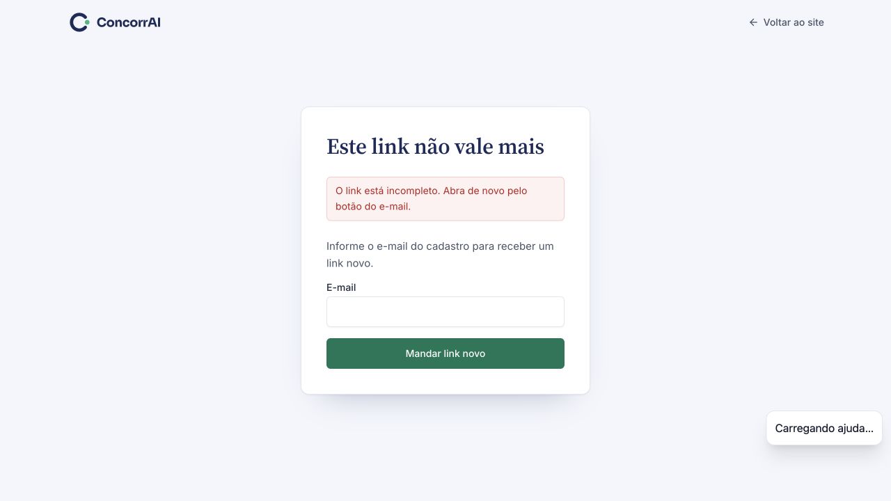 Confirmar email: a confirmação exige um link individual válido. Exemplo sem dados pessoais.